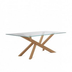 Table "TEAM" largeur 200 cm pieds chêne plateau verre