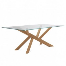 Table "TEAM" largeur 240 cm pieds chêne plateau verre