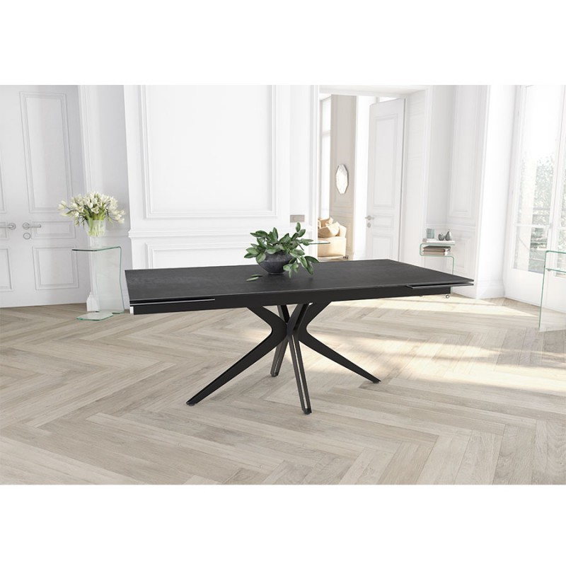 Petite table de cuisine extensible en céramique avec tiroir pieds métal -  Iris
