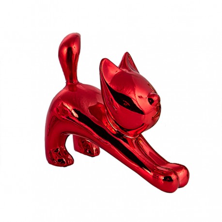 Objet déco statue chat TEXAS H.11 cm rouge