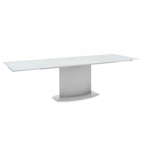 Table rectangulaire à rallonges acier/verre trempé blanc "SUEZ"